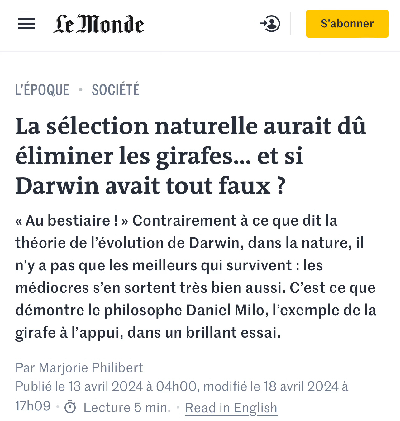 Le Monde vante une deuxième fois le livre de Milo
